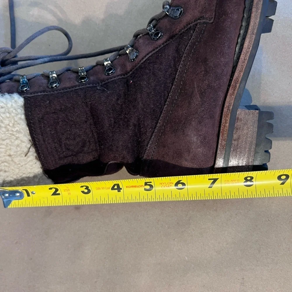 Chanel Brown Suede Leather CC Logo Shearling Combat Lace Boots Size EU 36 US 5.5
